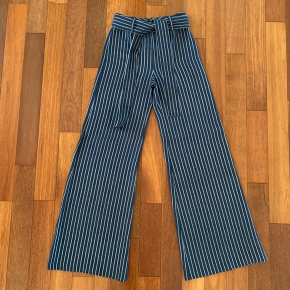 Alexis Cade Navy White Stripe Linen Wide Leg High Rise Pants XS - Picture 4 of 5